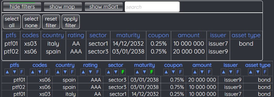 AC-TABLE multi col result
